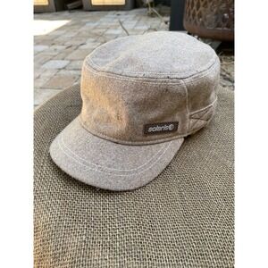 Solaris Mens Tan Wool Blend Military Cadet Hat Flat Top Cap Size L/XL